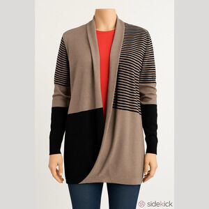 Max Studio strip/block cross over/wrap front cardigan sweater women M